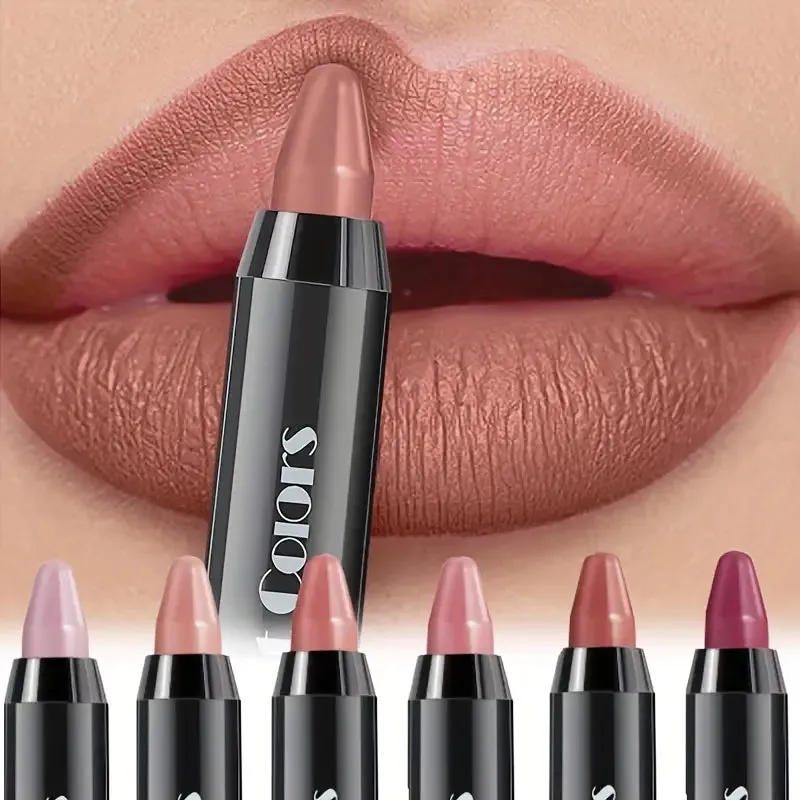 6-Pieces: Matte Crayon Lipstick, Easy Coloring Durable Moisturizing Lipliner