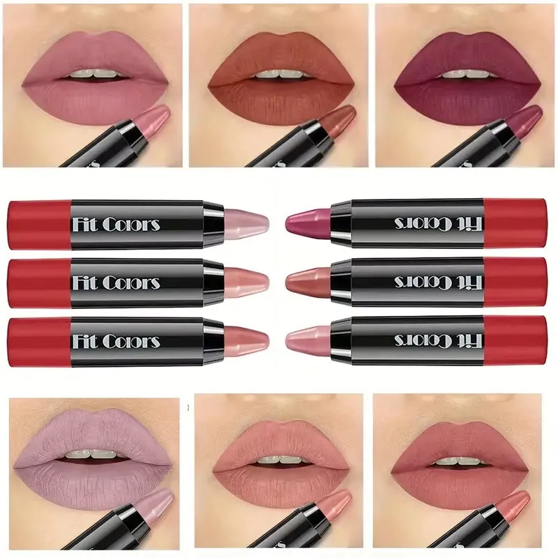 6-Pieces: Matte Crayon Lipstick, Easy Coloring Durable Moisturizing Lipliner