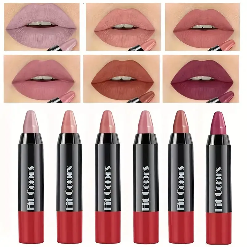 6-Pieces: Matte Crayon Lipstick, Easy Coloring Durable Moisturizing Lipliner