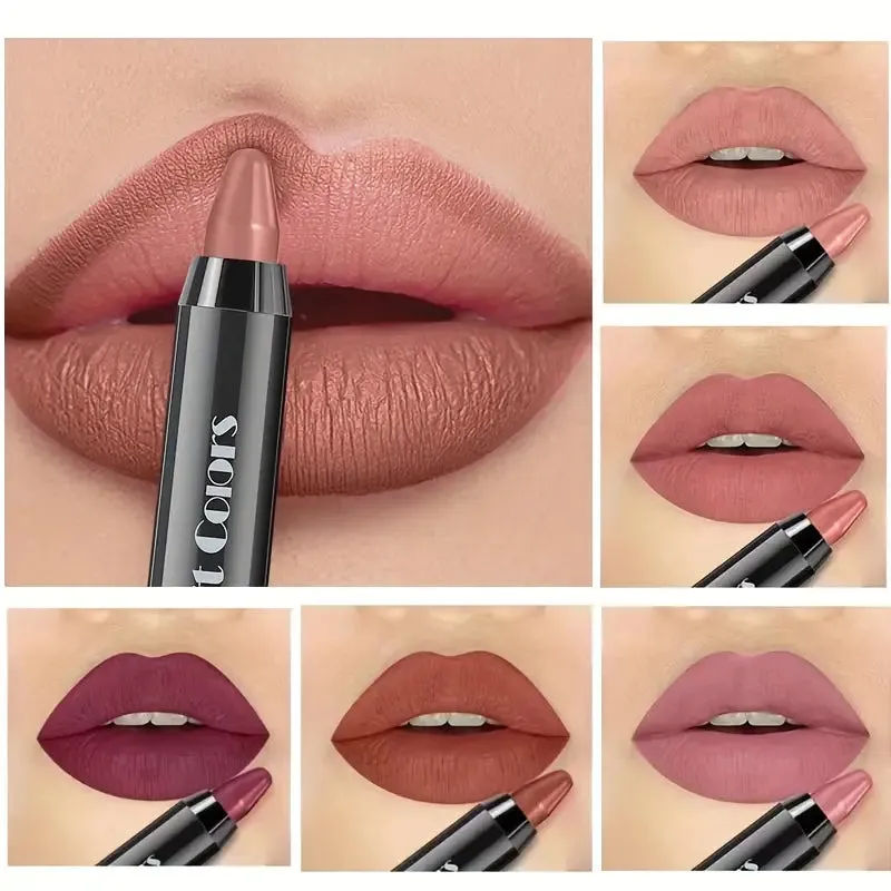 6-Pieces: Matte Crayon Lipstick, Easy Coloring Durable Moisturizing Lipliner