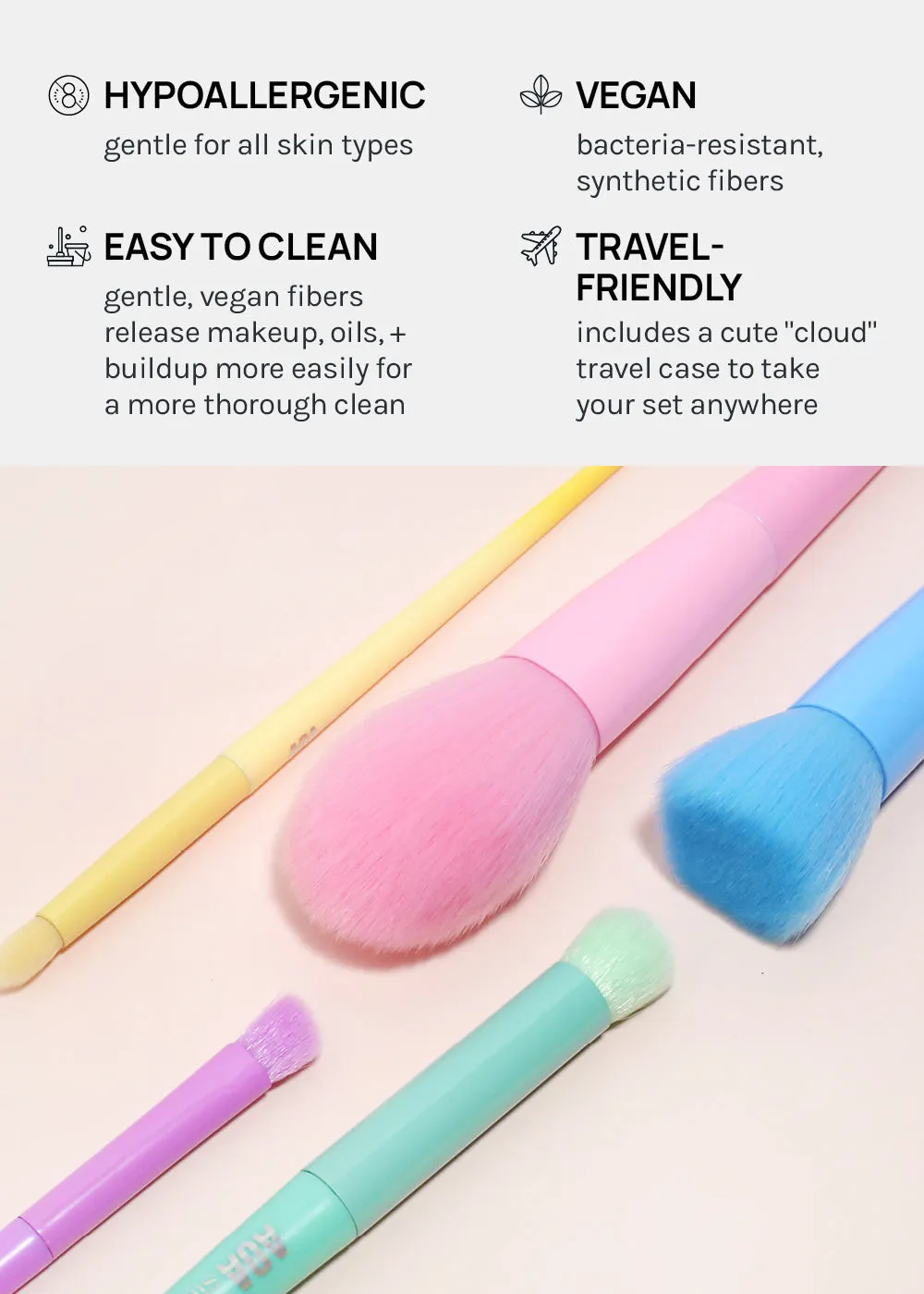 AOA 10-Piece Rainbow Brush Set   Cloud Travel Bag